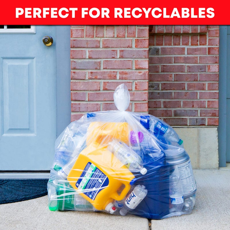tasker 65 Gallon Clear Trash Bags Heavy Duty (MegaPack 50 Bags w/Ties) 64 Gallon Extra Large Clear Plastic Recycling Garbage Bags - Image 5